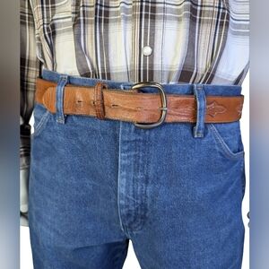 Justin Brown Leather Western Cutout Belt Removable Buckle 1.5" Wide | Size 38